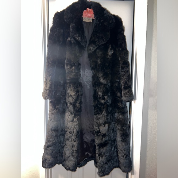 Vtg Gen Paulson Fairmount Olympic Hotel US Rabbit Black Genuine Fur Coat Lux 50s - Picture 1 of 14